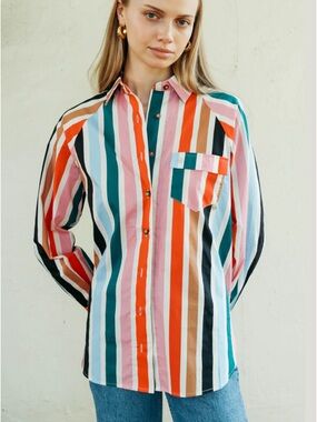 Lady Captain Women's Captain Shirt Colorful Multi Stripe Size XL Fishing Coastal